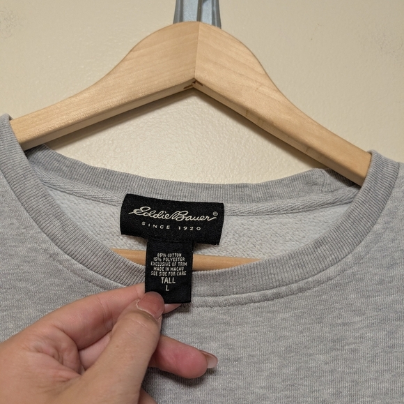 Eddie Bauer Gray Crewneck Sweatshirt | Tall Large | Embroidered Logo - Picture 3 of 8